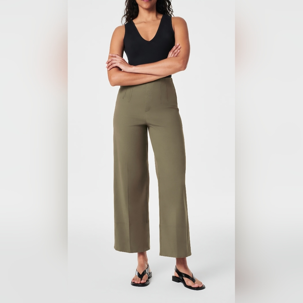 NWT Spanx Stretch Twill Cropped Wide Leg Pants in Sage Green 3X - Picture 16 of 16